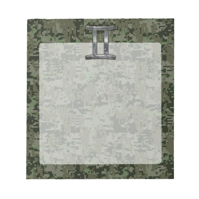 Gemini Zodiac Sign on Green Digital Camouflage Notepad (Front)