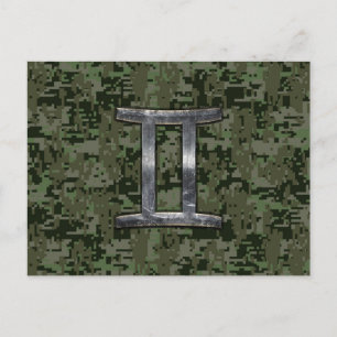 Gemini Zodiac Sign on Green Digital Camouflage Postcard