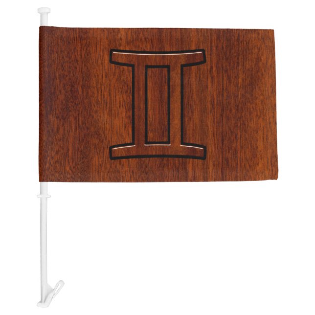 Gemini Zodiac Sign on Mahogany like print Car Flag (Front)