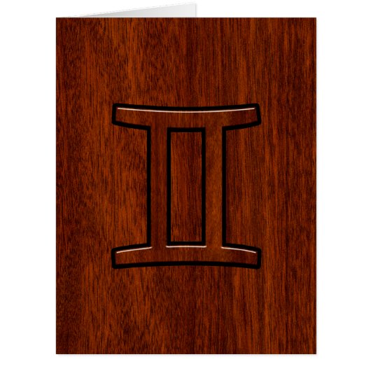 Gemini Zodiac Sign on Mahogany Wood Style (Front)