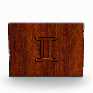 Gemini Zodiac Sign on Mahogany Wood Style Acrylic Award
