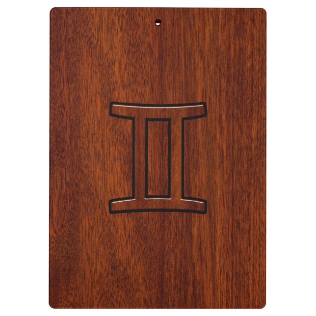 Gemini Zodiac Sign on Mahogany Wood Style Clipboard (Back)