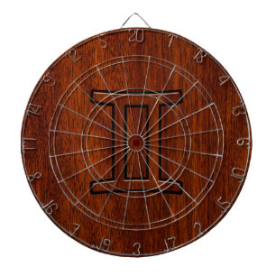 Gemini Zodiac Sign on Mahogany Wood Style Dartboard