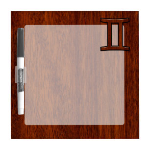 Gemini Zodiac Sign on Mahogany Wood Style Dry Erase Board