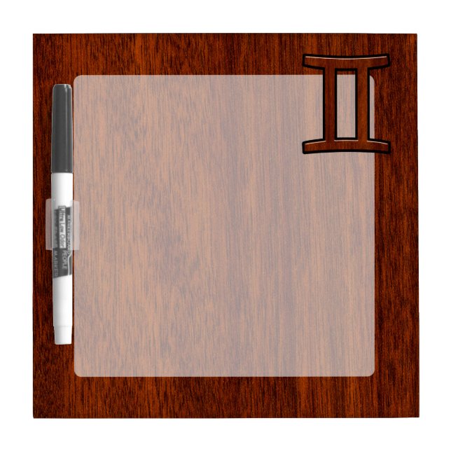 Gemini Zodiac Sign on Mahogany Wood Style Dry Erase Board (Front)