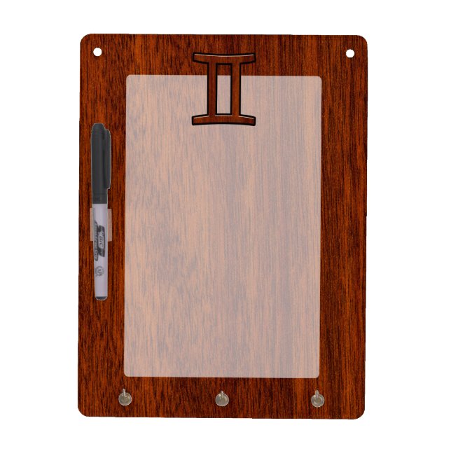 Gemini Zodiac Sign on Mahogany Wood Style Dry-Erase Board (Front)
