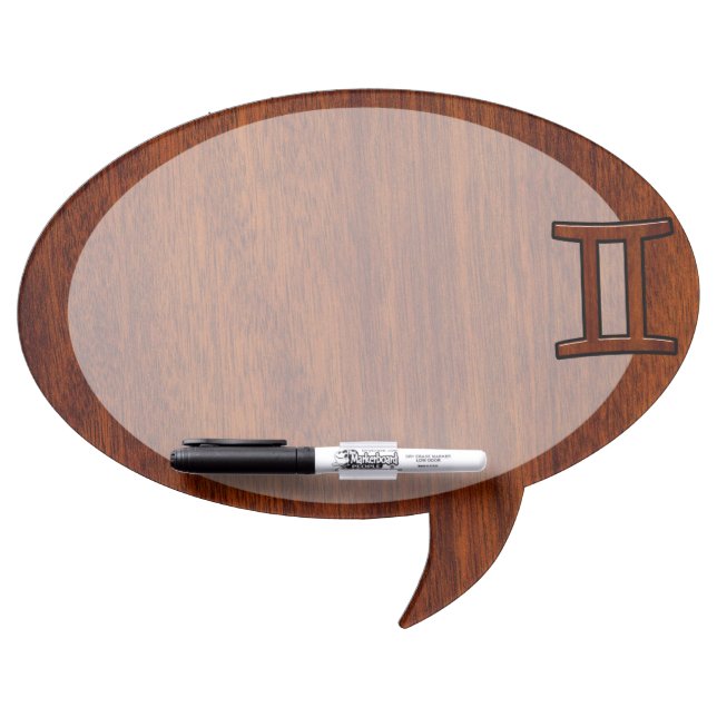 Gemini Zodiac Sign on Mahogany Wood Style Dry-Erase Board (Front)