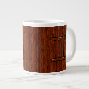 Gemini Zodiac Sign on Mahogany Wood Style Giant Coffee Mug
