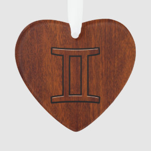 Gemini Zodiac Sign on Mahogany Wood Style Ornament