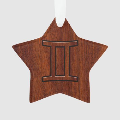 Gemini Zodiac Sign on Mahogany Wood Style Ornament