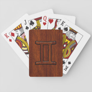 Gemini Zodiac Sign on Mahogany Wood Style Playing Cards