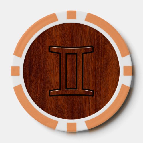 Gemini Zodiac Sign on Mahogany Wood Style Poker Chips