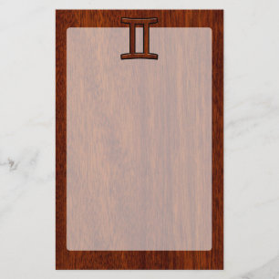 Gemini Zodiac Sign on Mahogany Wood Style Stationery