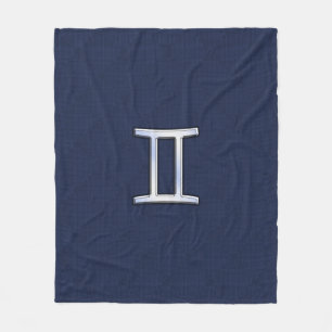 Gemini Zodiac Sign on Navy Blue Carbon Fiber Print Fleece Blanket