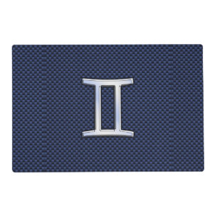 Gemini Zodiac Sign on Navy Blue Carbon Fiber Print Placemat