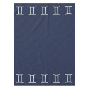 Gemini Zodiac Sign on Navy Blue Carbon Fiber Print Tablecloth