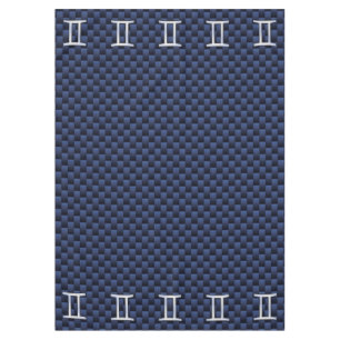 Gemini Zodiac Sign on Navy Blue Carbon Fiber Print Tablecloth
