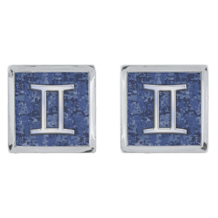 Gemini Zodiac Sign on Navy Blue Digital Camo Cufflinks