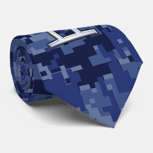 Gemini Zodiac Sign on Navy Blue Digital Camo Neck Tie