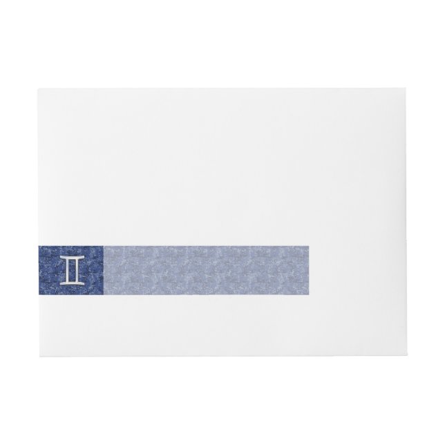 Gemini Zodiac Sign on Navy Blue Digital Camo Wrap Around Address Label (Front)