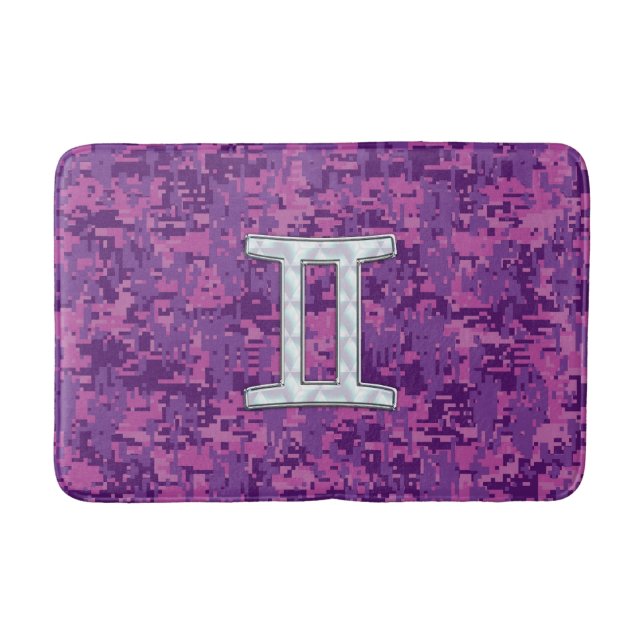 Gemini Zodiac Sign on Pink Digital Camo Bath Mat (Front)