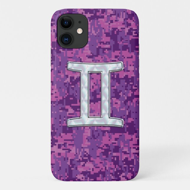Gemini Zodiac Sign on Pink Digital Camo Case-Mate iPhone Case (Back)