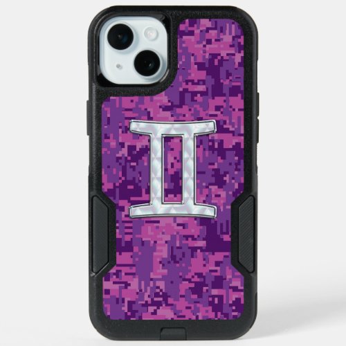 Gemini Zodiac Sign on Pink Digital Camo iPhone 15 Plus Case