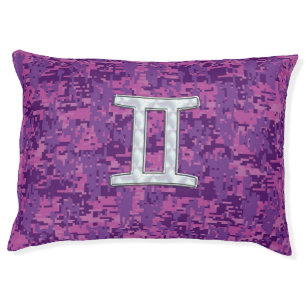 Gemini Zodiac Sign on Pink Digital Camo Pet Bed