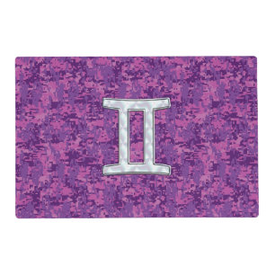 Gemini Zodiac Sign on Pink Digital Camo Placemat