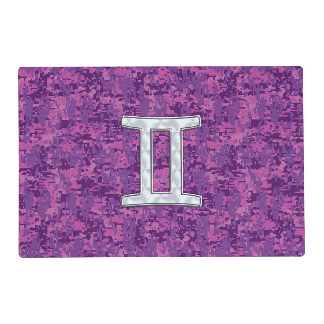 Gemini Zodiac Sign on Pink Digital Camo Placemat (Front)