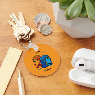 Gemini Zodiac Sign Pop Art - Retro Celestial Twins Keychain