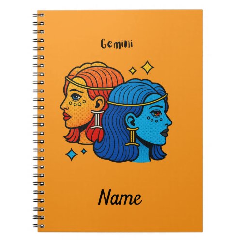 Gemini Zodiac Sign Pop Art - Retro Celestial Twins Notebook