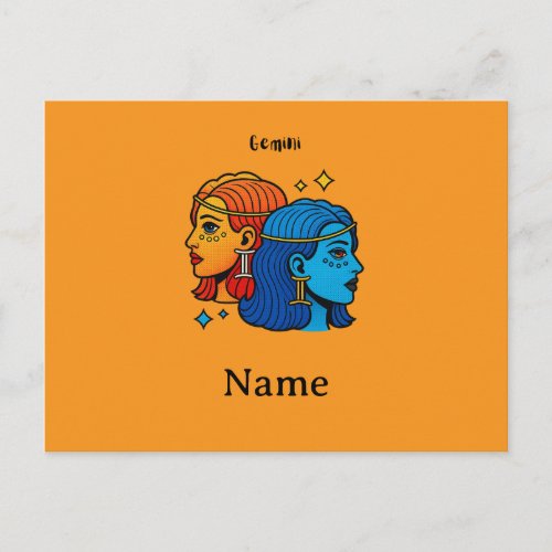 Gemini Zodiac Sign Pop Art - Retro Celestial Twins Postcard