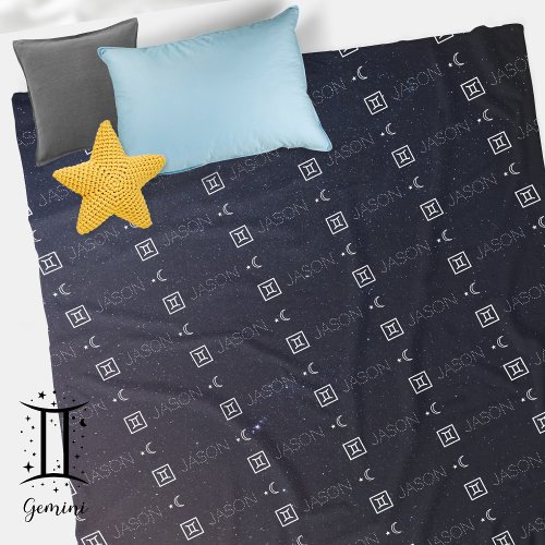 Gemini Zodiac Sign Starry Night Repeating Name  Fleece Blanket