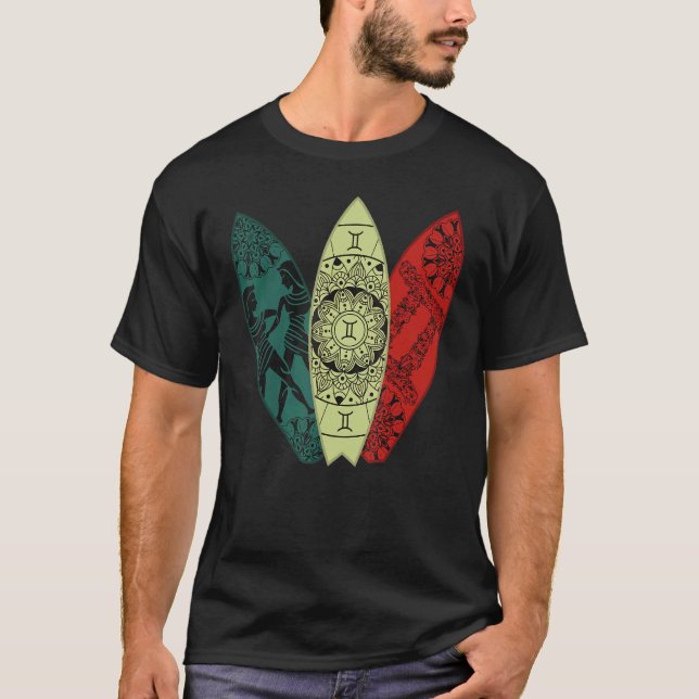 Gemini Zodiac Sign Surfboard Surfing Horoscope T-Shirt (Front)