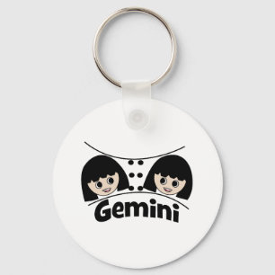 Gemini Zodiac Sign Twins Girls Illustration Keychain