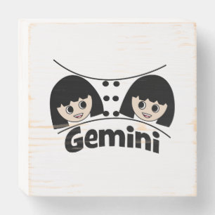Gemini Zodiac Sign Twins Girls Wood Box Sign