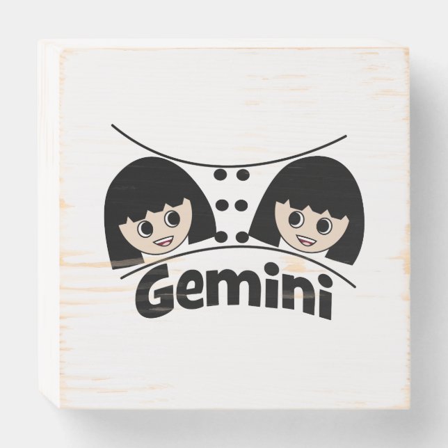 Gemini Zodiac Sign Twins Girls Wood Box Sign (Front Horizontal)