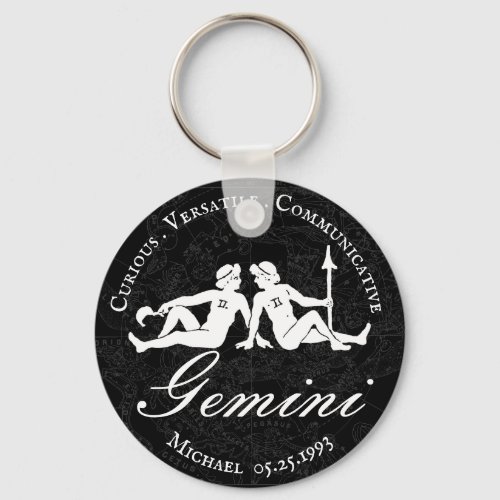 Gemini Zodiac Sign Vintage Astrology Black Custom Keychain
