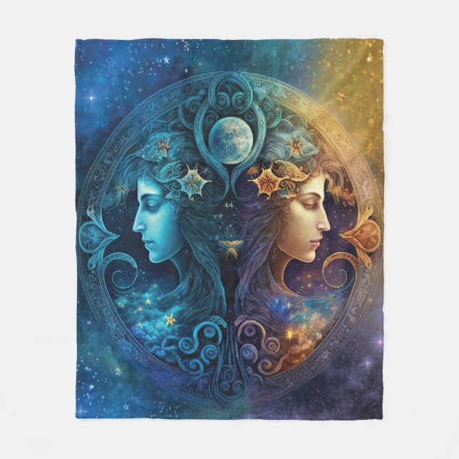 Gemini Zodiac Sign Watercolor Design Fleece Blanket (Front)