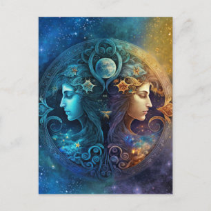 Gemini Zodiac Sign Watercolor Design Postcard