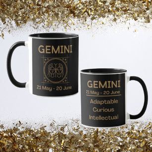 Gemini Zodiac Sign with Symbol and Traits Mug