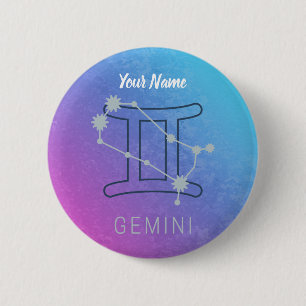 Gemini Zodiac Star Sign Watercolor Horoscope Button