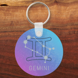 Gemini Zodiac Star Sign Watercolor Horoscope Keychain