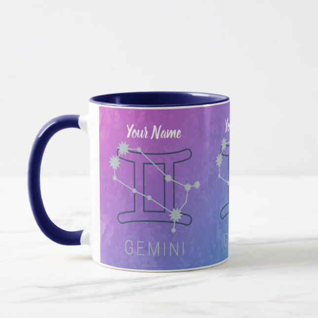 Gemini Zodiac Star Sign Watercolor Horoscope Mug (Left)