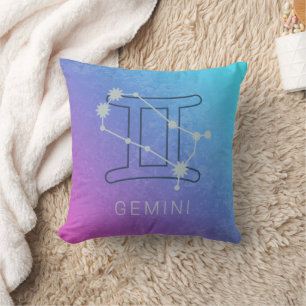 Gemini Zodiac Star Sign Watercolor Horoscope Throw Pillow