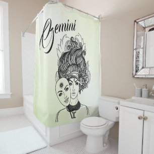 Gemini Zodiac Symbol and Sign Green Shower Curtain