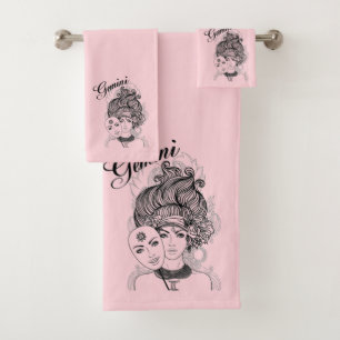 Gemini Zodiac Symbol and Sign Pink Bath Towel Set