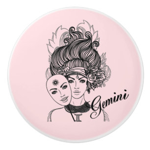 Gemini Zodiac Symbol and Sign Pink Ceramic Knob