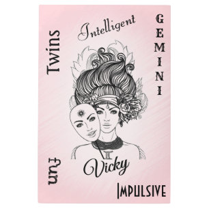 Gemini Zodiac Symbol and Sign Pink Custom Text